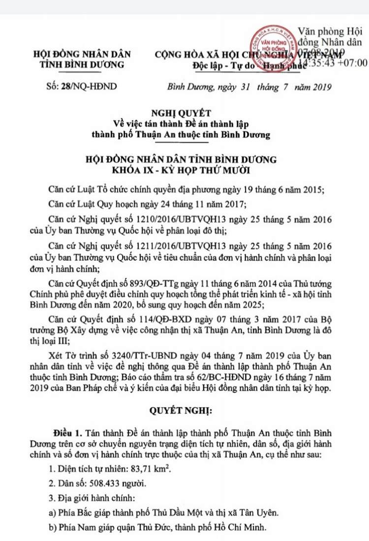 Quyết định Thuận An chính thức lên Thành Phố Quyết định Thuận An chính thức lên Thành Phố